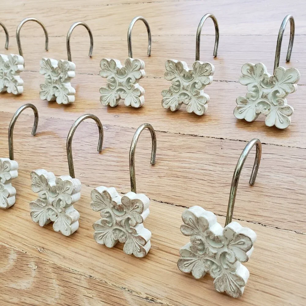 Shabby Chic Sage Green Leaf Shower Curtain Hooks Set of 12 Rustic Distressed